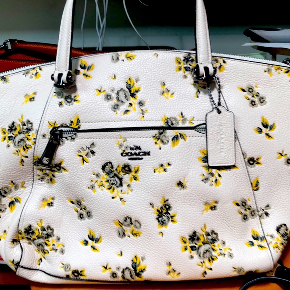 Coach Handbags - Coach Flowered Satchel/Shoulder Bag.  Off white with yellow/ gray/black flowers.